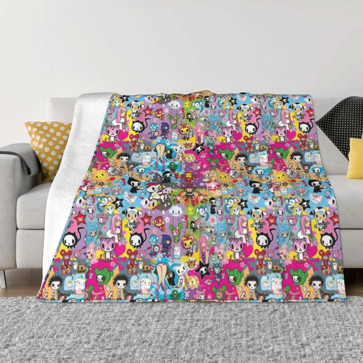 donutella and his friends unicorns mofia collaboration cartoonss,anime Chibi Throw Blanket Flannels Hairys Thermal Blankets