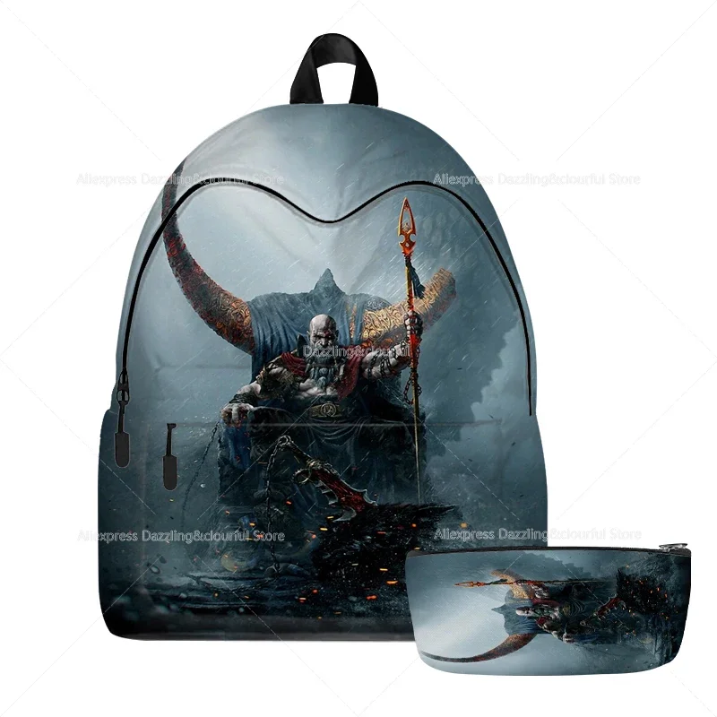 2pcs God of War Ragnarok Backpack Kratos Atreus Boys Schoolbag Girls Bookbags Children Kids Rucksack Casual Travel Mochila