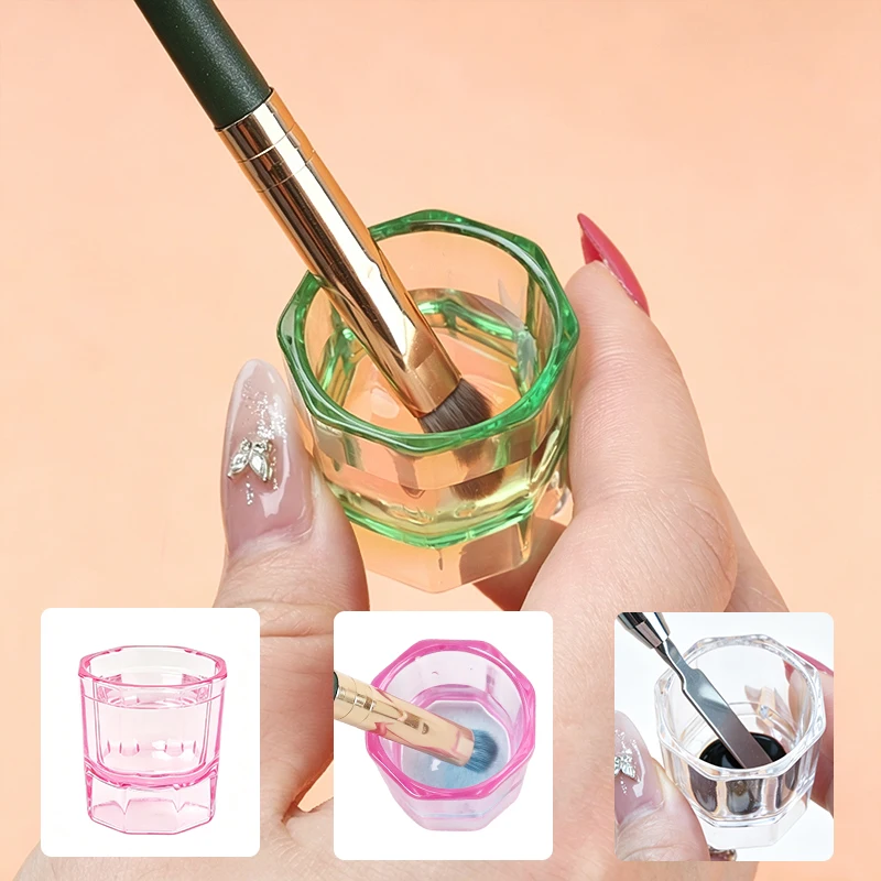 5pcs Octagonal Acrylic Crystal Cup Multi Purpose Nail Art Liquid Container Tattoo Pigment Mixing Cup Color Mixing Palette Tools