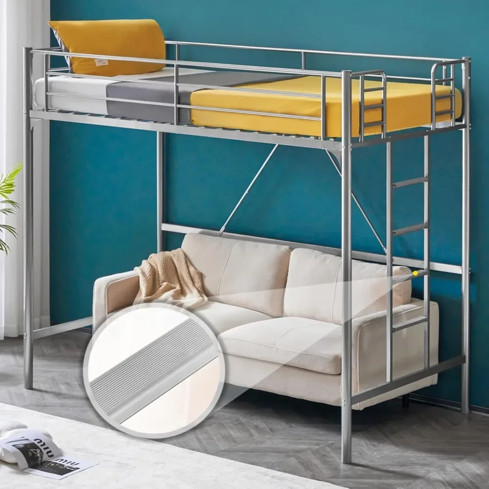 

Loft Bed with Stairs Flat Steps for Kids, Adults Single Bed Space Saver Loft, No Box Spring Required
