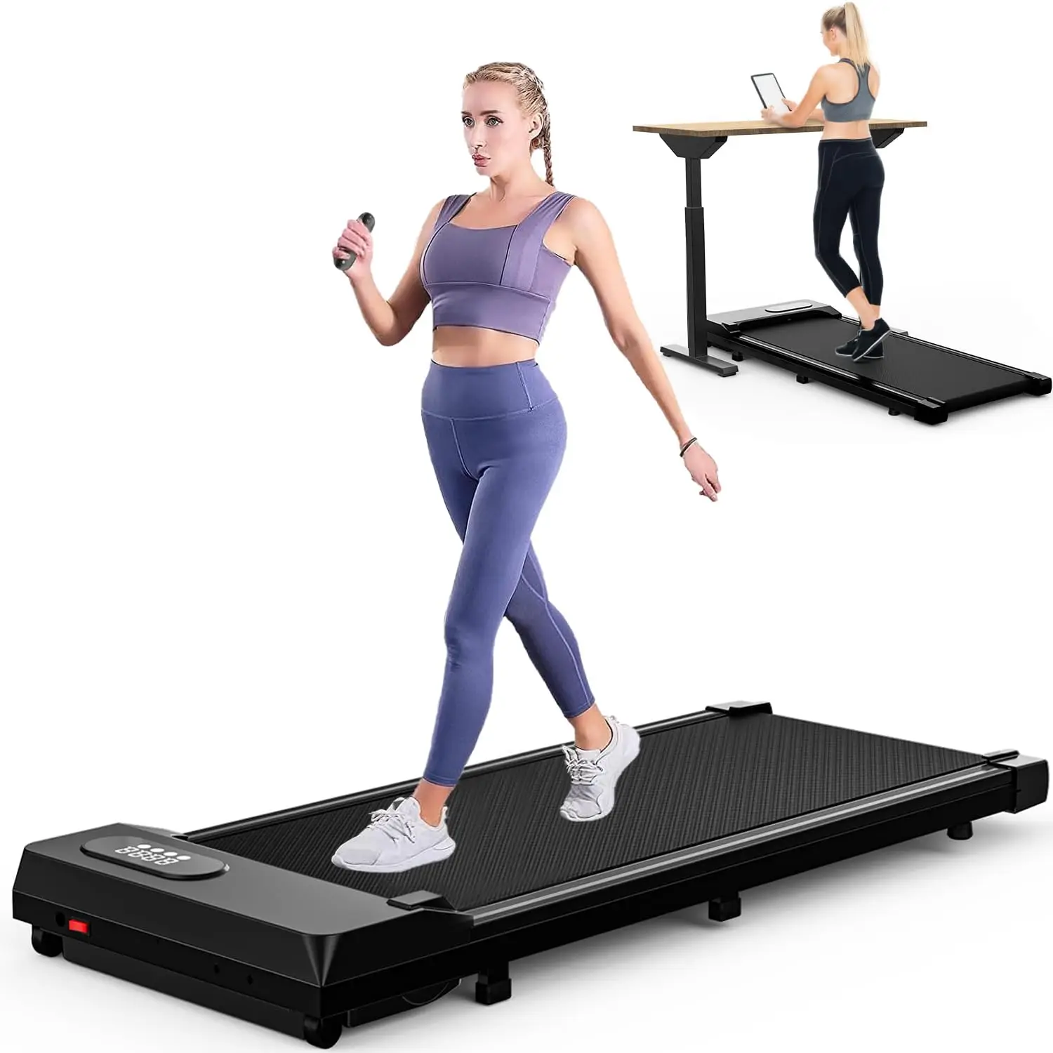 Walking Pad Treadmill, 2.5HP Portable Under Desk 3 in 1 Treadmills for Home Office,300 Lb Capacity, No Assembly Required, Remote