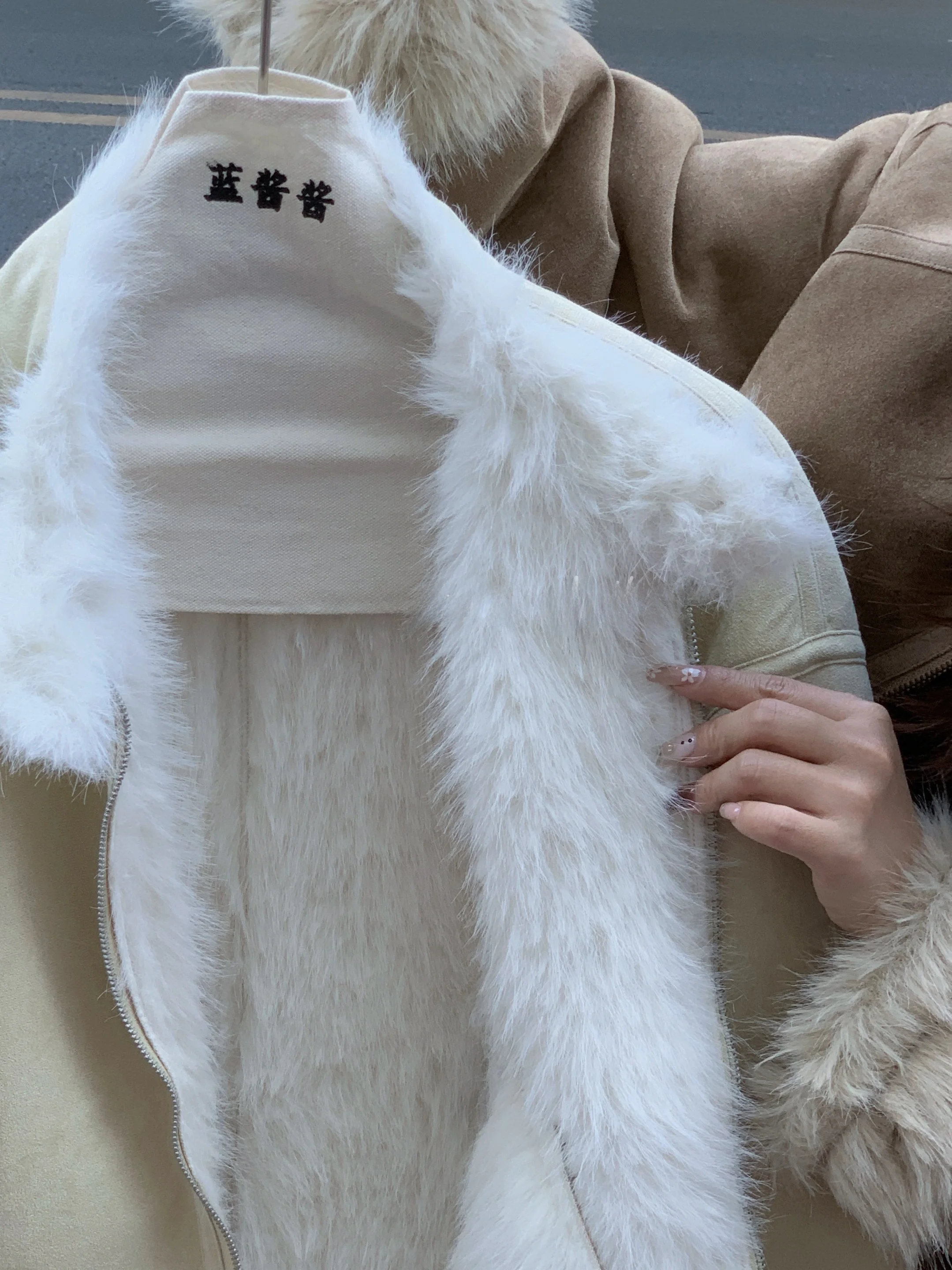 

Thiened Warm Suede Korean Aosphere Splicing Leather Fur Cotton Jaet Women's Casual Sle Winter Outerwear Coat