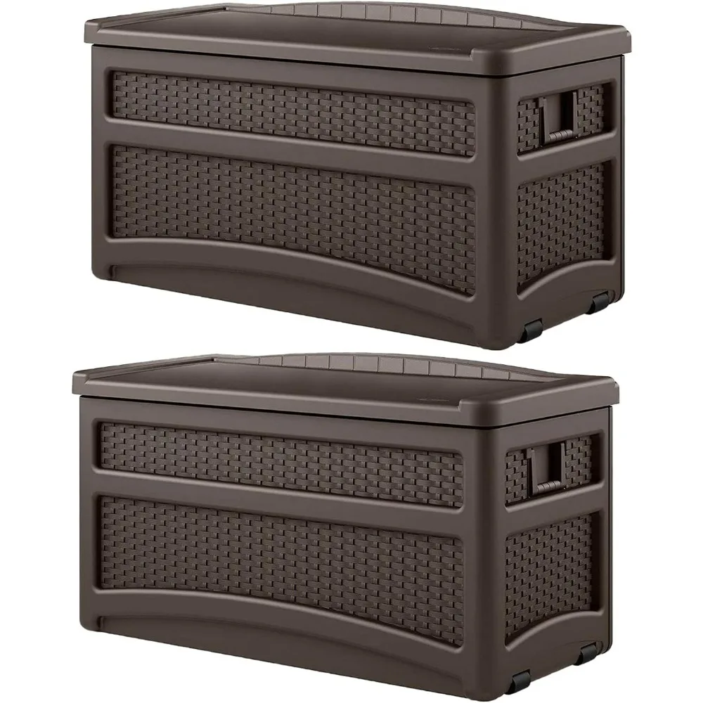 Outdoor 73 Gallon Patio Storage Chest with Handles and Seat (2 Pk)