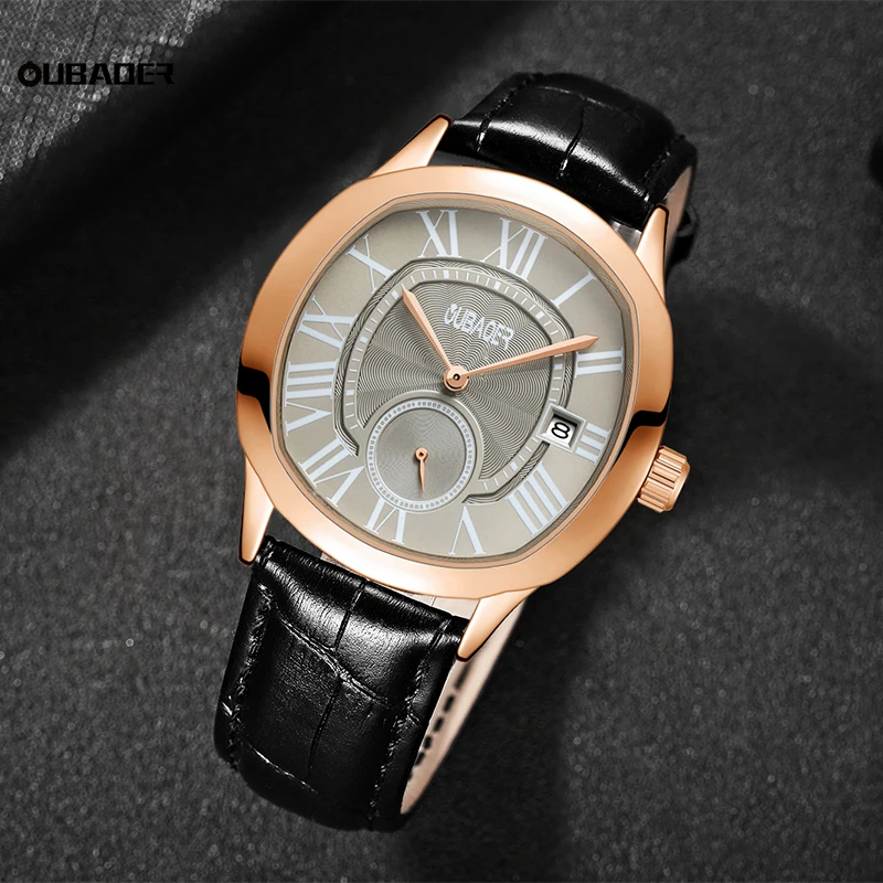 OUBAOER New Top Luxury Square Calendar Men\'s Watch Waterproof Fashion Business High Quality Leather Wirstwatch reloj hombre