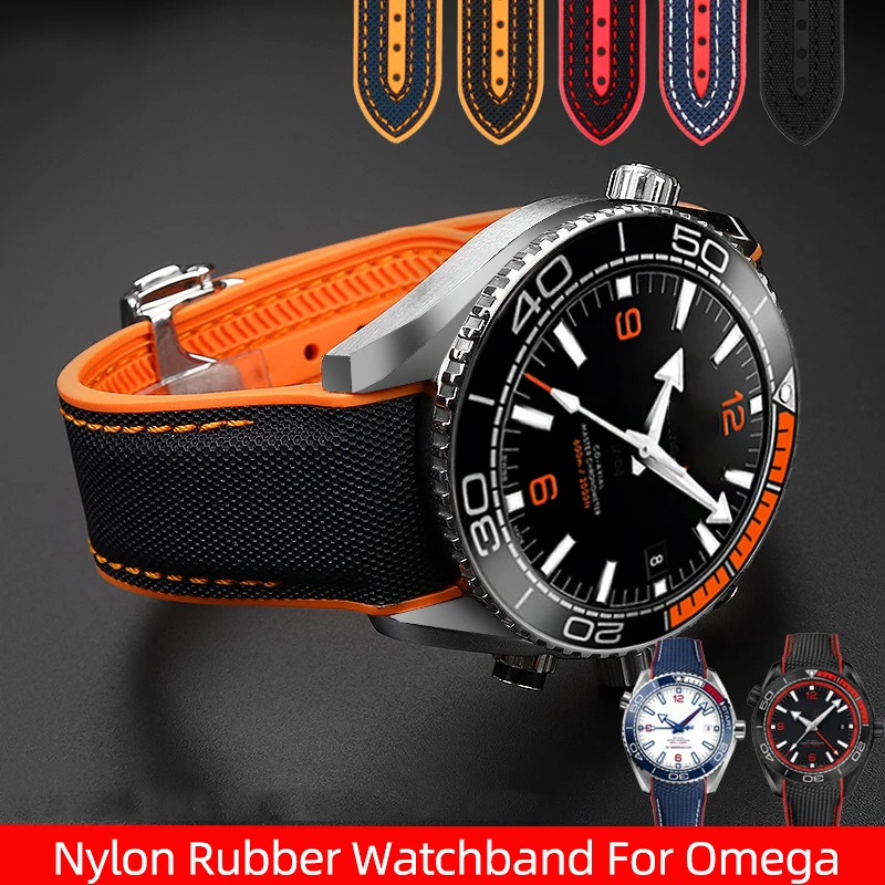 Pulseira de borracha de nylon masculina, pulseira de fecho dobrável, acessórios de relógios de silicone, Omega, SEAMASTER, Oyster, 20mm, 21mm, 22mm