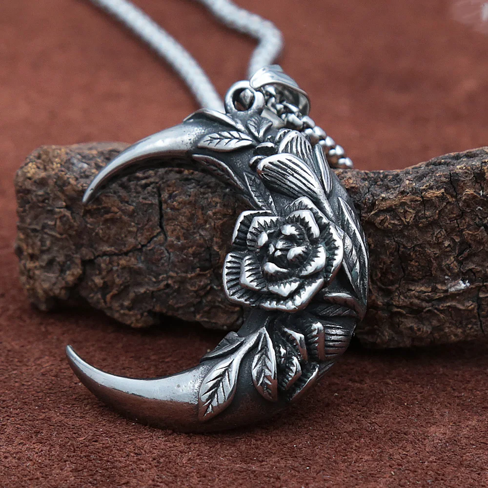 Moda kreatywność wisiorek w kształcie róży dla mężczyzn kobiet Retro stal nierdzewna księżyc naszyjnik dla par biżuteria podkreślająca osobowość