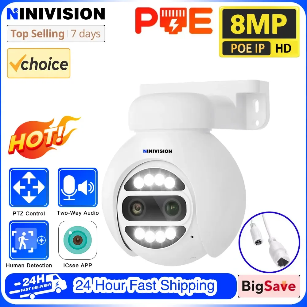 

4K 8MP PTZ IP Camera POE Dual Lens 8X PTZ Zoom Audio Human Detection Color Night Vision Outdoor Surveillance Camera Onvif ICSEE