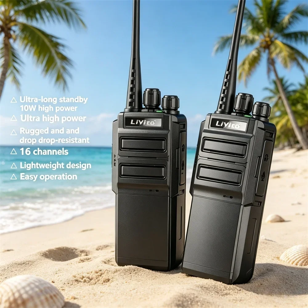 2パックのウォーキートーキー、10wハイパワー、長距離、充電式、双方向無線、頑丈、落下耐性、建設現場、ホテル、セキュリティ用