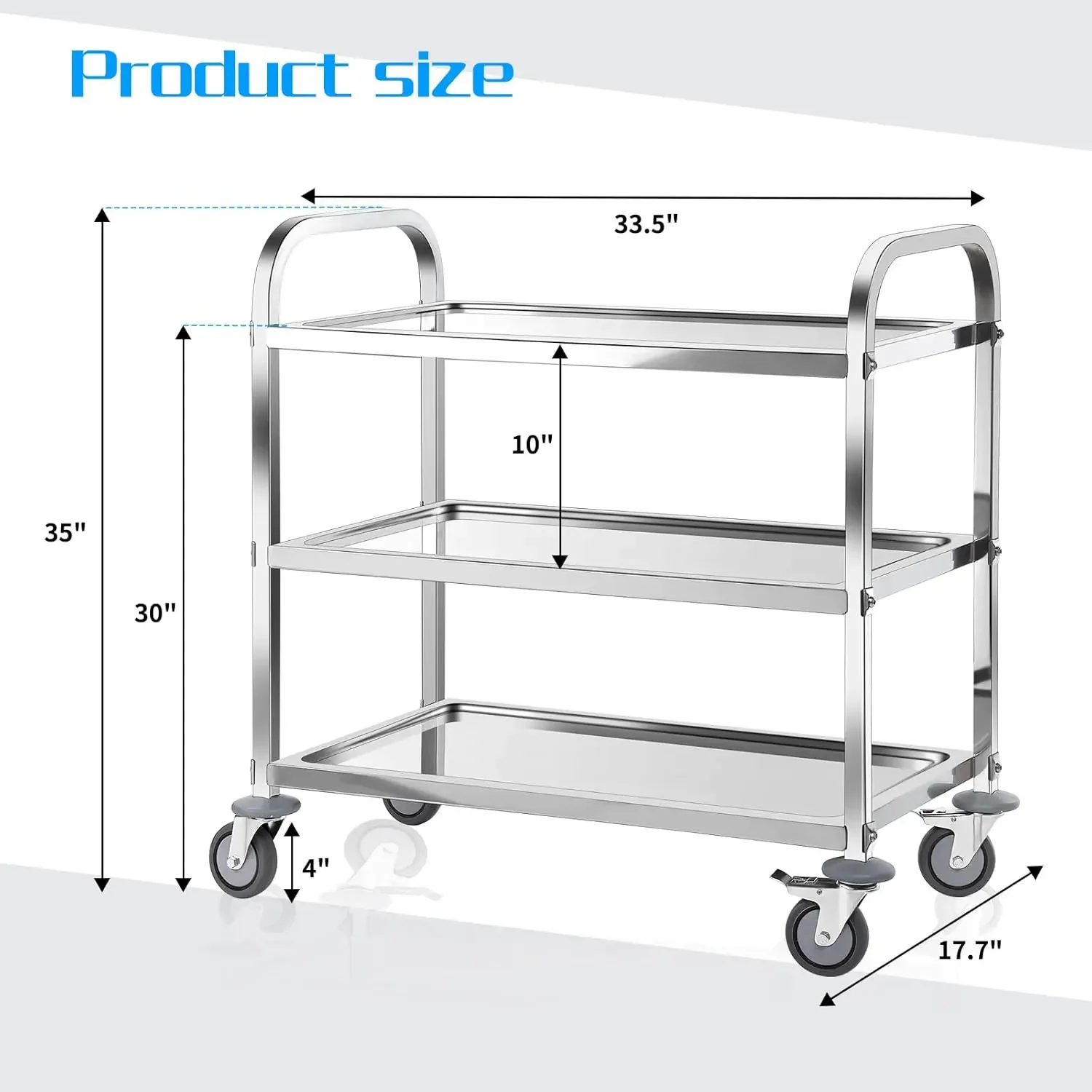 Utility Carts with Wheels Stainless Steel Cart 3 Tier Kitchen Cart Lab Medical Matel Cart with Lockable Wheels for Home Office R