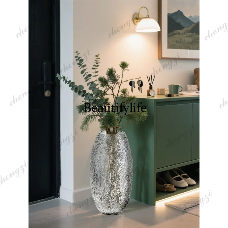 A95 Bodhi large floor-to-ceiling vase smoke gray glass transparent light luxury flower arrangement long branch ornament