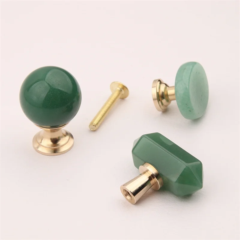 Natuurlijke Erts Messing Meubilair Handvat Lade Knop Groene Jade Handgrepen Voor Keuken Wijnkast Deur Kast Kledingkast Trekt Diy