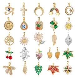 Cross Sunflower Cubic Zirconia Pendant Life Tree Maple Leaf Grape Cherry Brass CZ Charms DIY Jewelry Necklace Pendants