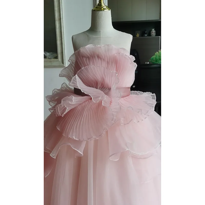 Flower Girl Dress with Trailing Children Dresses For Wedding Party Formal Ball Gown Kids Long Evening Bridesmade Prom Robe