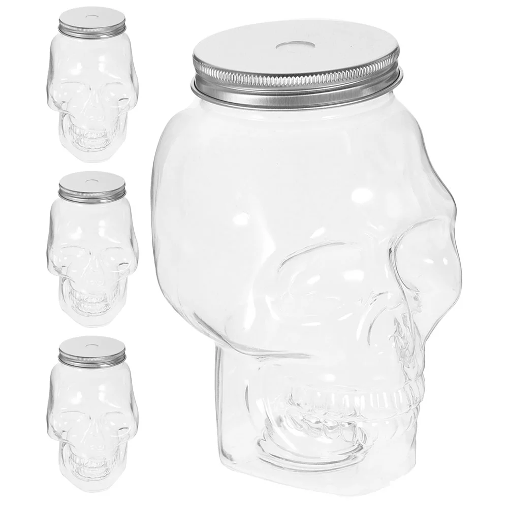 4 Pcs Skull Mugs Halloween Juice Bottles Milk Coffee Small Party Plastic Anti-leak