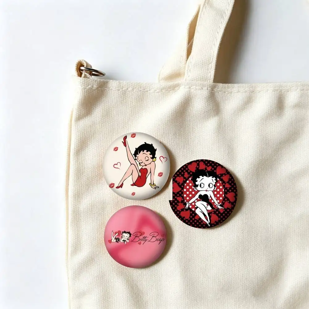 B-Betty Boop Chibi Retro Stage Red Heart  25 32 44 58 75mm Badges Personalized Round Brooches Pins Accessory Gift view 3