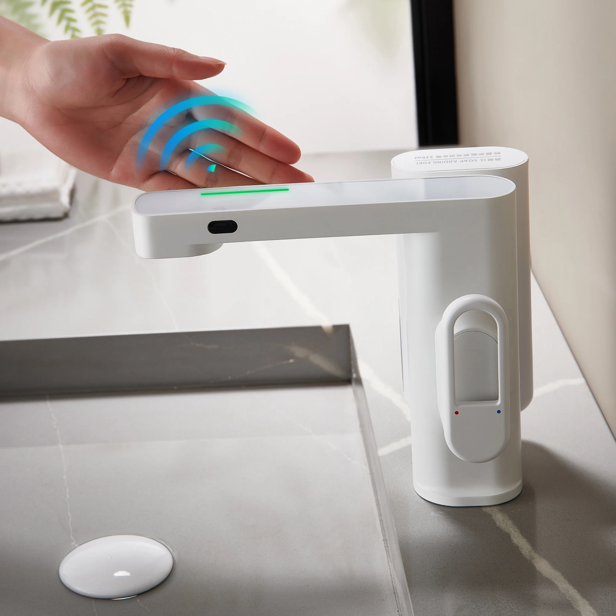 

2 in 1 Light Emitting Diode Digital Touchless Bathroom Faucet Automatic Infrared Sensor Brass Mixer Smart Basin Faucet with Liqu