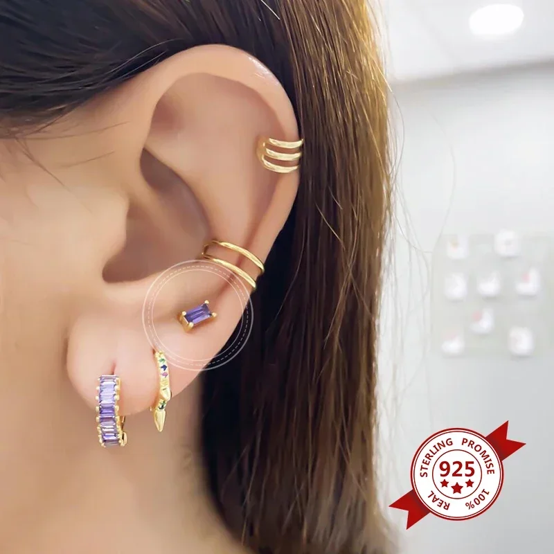 Pendant Huggie 925 Sterling Silver Earrings Elegant Purple Series hoop Earrings Crystal Zircon Gold Fashion Wedding Jewelry 2023