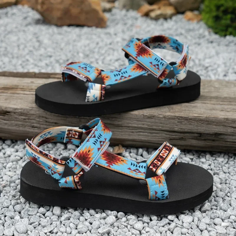 

Women's Sandals Flat Sole Hook & Loop Canvas Round Toe Women Shoes Leisure Beach Roman Wear-resistant 36-43 Sandalias De Mujer