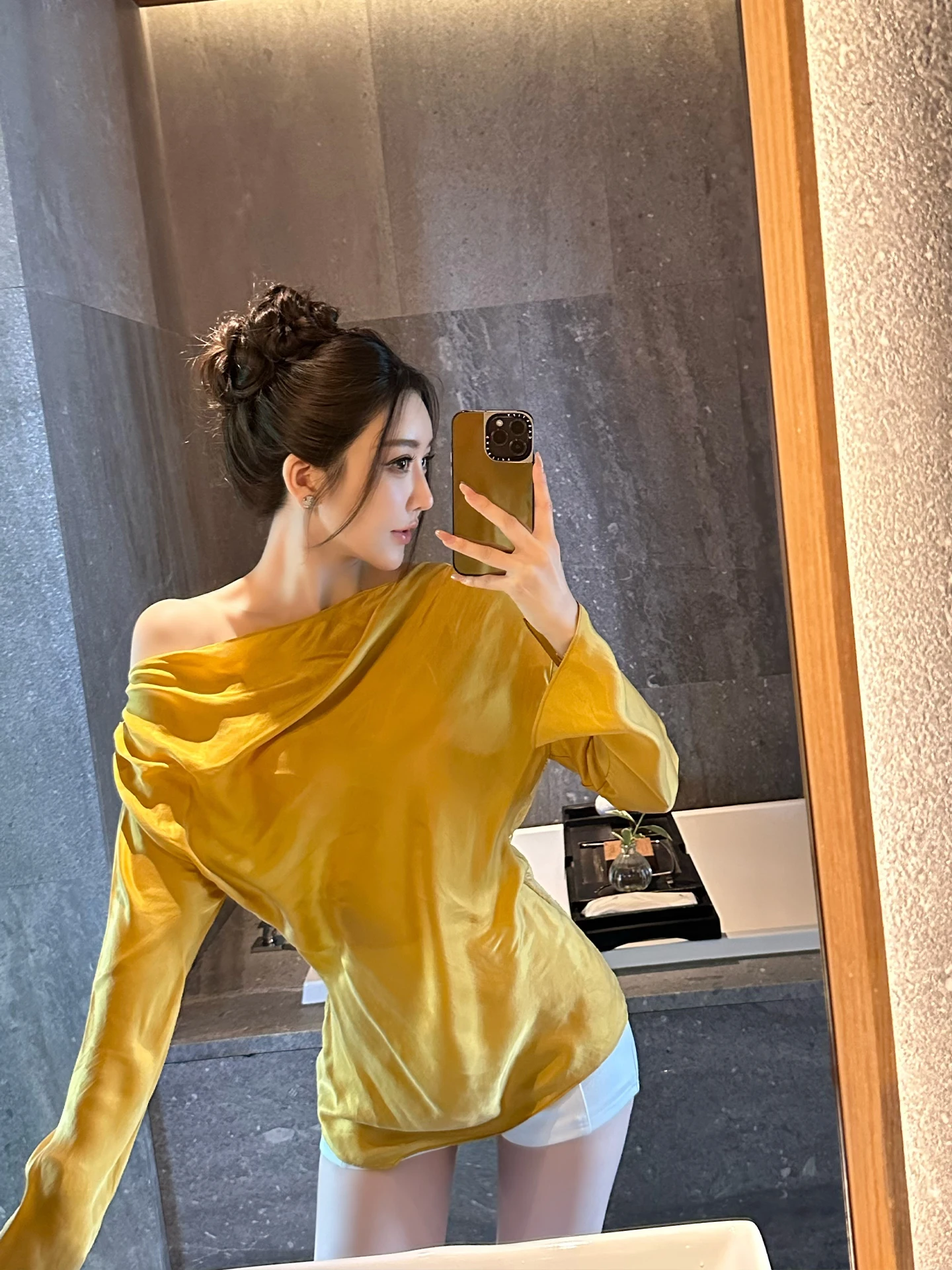 

SX Ele Design Copper Ammonia Lace Trim Loose Women's Top Casual Sle Long Sve Breathable Comfortable Mid-Length irt