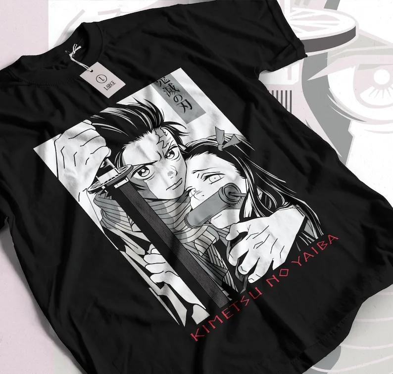 Tanjiro & Nezuko Demon Slayer Anime Merch Printed Shirt Japanese Manga Style Unisex 100%Cotton T-Shirt