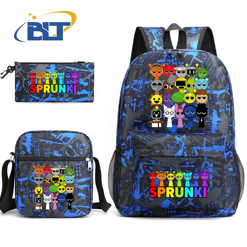 All Dandy's world Sprunki toys printed kids school bag set student backpack shoulder bag pencil case 3 piece set