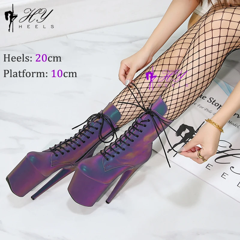 Silver Luminous 20CM/8Inch Exotic Pole Dancing Boots Night light Holographic Reflective Stripper Platform Party High Heels Shoes