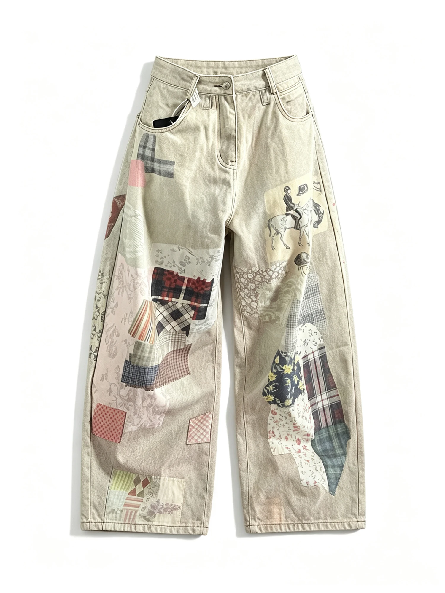 

Women's Apricot Y2k Gyaru Print Jeans Vintage Baggy Denim Jean Pants Harajuku Hiphop Grunge Denim Trousers Alternative Clothes