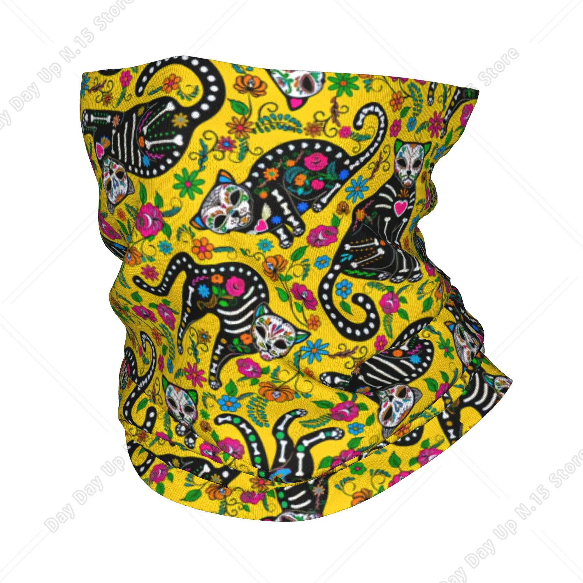 Mexican Skull Cats Flowers Bandana Neck Warmer Women Men Winter Ski Tube Scarf Gaiter  Face Cover