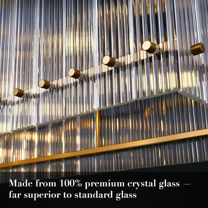 Modern Rectangular Crystal Chandelier, 10-Light Gold Pendant Light Fixture for Dining Room, Living Room, Kitchen Island