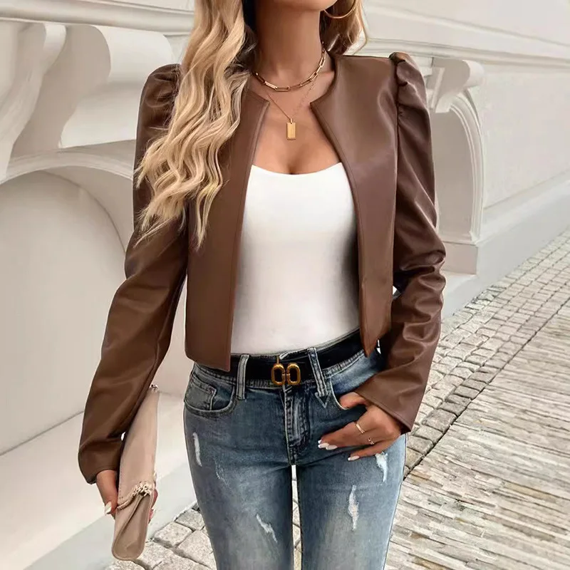 Modische Damenjacke, entspannt, lässig, Alltag, Herbst, kultivieren Sie sich, Wintermantel, langärmelig, kurze Strickjacke mit Rundhalsausschnitt