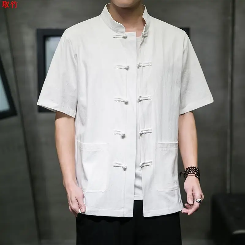 Loose Fit Linen ort Sve irt Herren Sommer Baumwolle Leinen f Sve irt Retro Button up Tang Anzug Große Größe Top