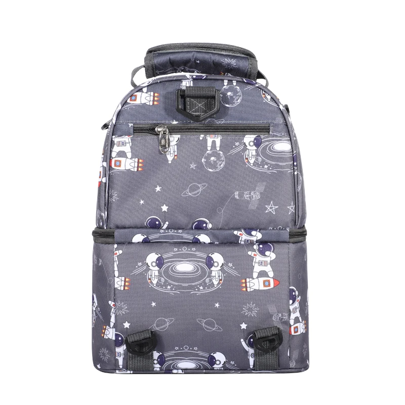 DENUONISS Lunch Bag Double Lunch Boxes For Kids Space Print Thermal Backpack Insulated Bag For Food Outdoor Picnic Bag