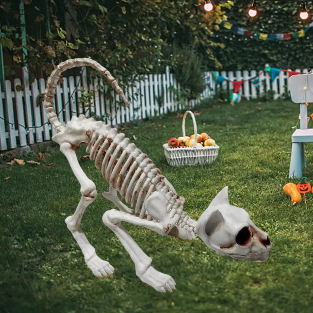 Halloween Decoration Realistic Dinosaurs Atmosphere Plastic Horror Cat Skeleton Ornament Animal Bones Creepy For Home Party