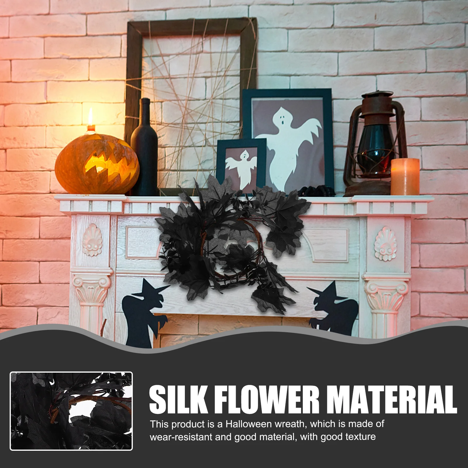 

Halloween Maple Leaf Wreath Black Artificial Door Hanging Decor For Home Party Outdoor Haunted Gothic Wall Pendant Fake