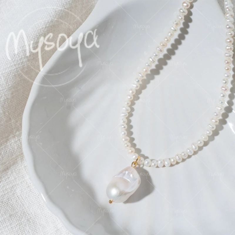 

MYSOYA 3-4mm White Freshwater Pearl Baroque Pearl Pendant Necklace for Birthday/Anniversary/Wedding/Mother's Day Gift A0676