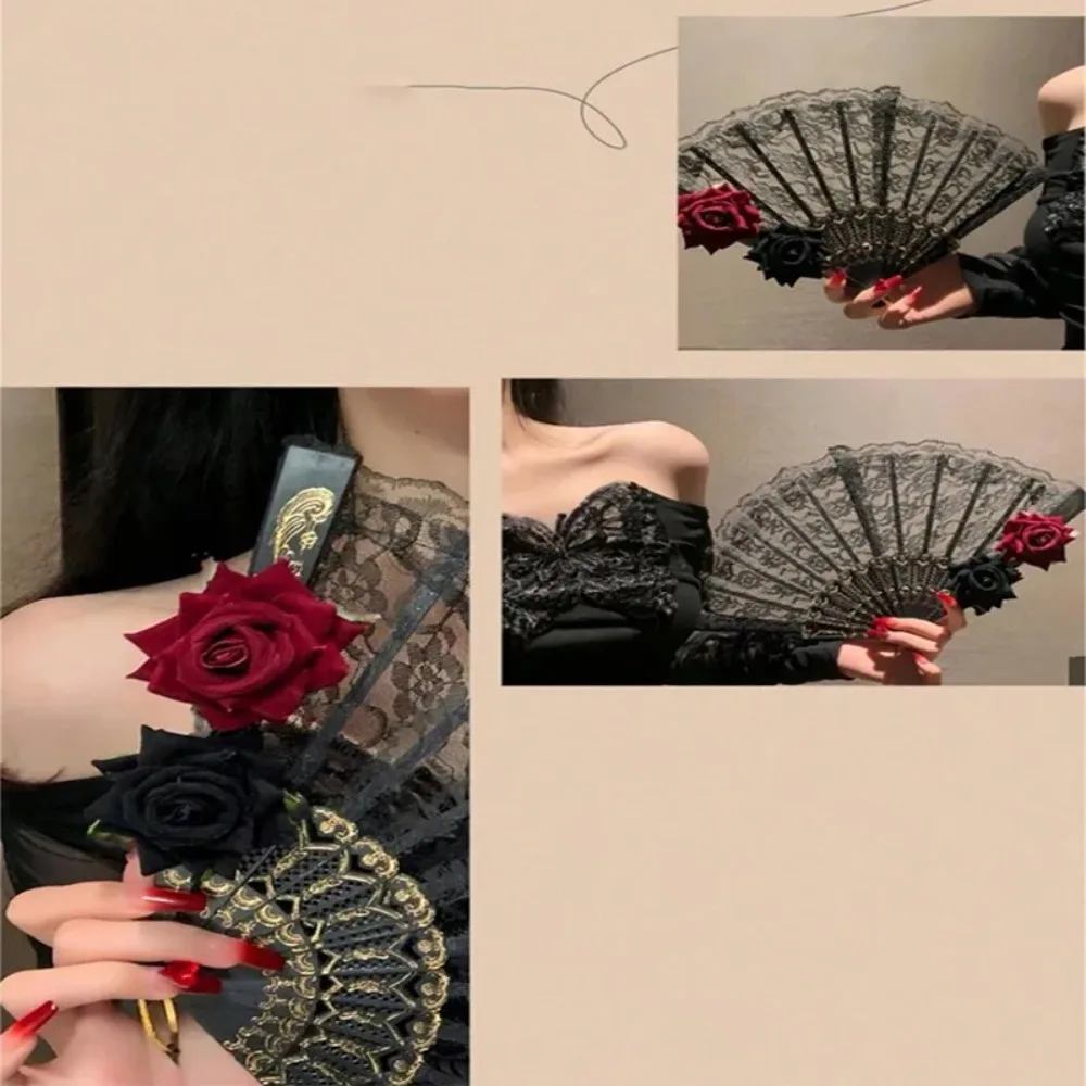 1pc Lace Folding Fan Black Sweet Gothic Style Lolita Hand Fan Vintage Court Cosplay Photo Props for Girls Paper Fan 5