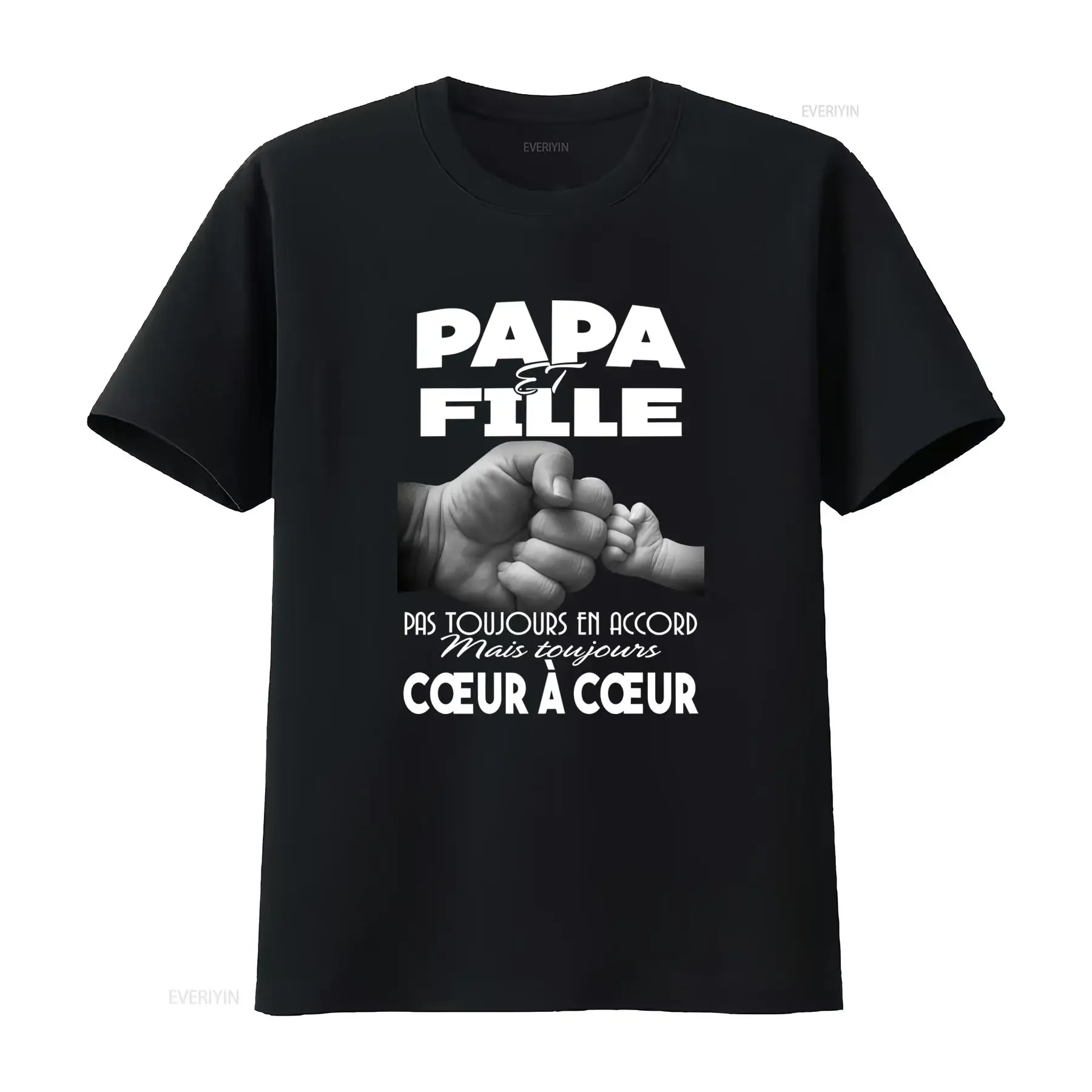 T Shirt Imprimé Dos Papa Fille Design avec Empreintes Col Rond Décontracté Idée Cadeau Fête des Pères Tenues Assorties en