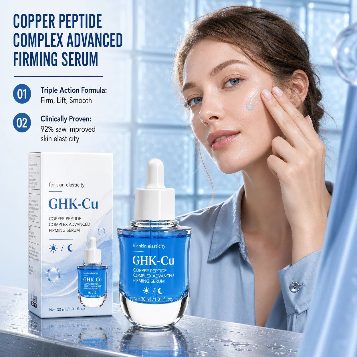 30ml GHK-Cu Copper Peptide Serum - Firming Lifting Face Serum with Peptide Complex for Collagen Boosting Anti Aging