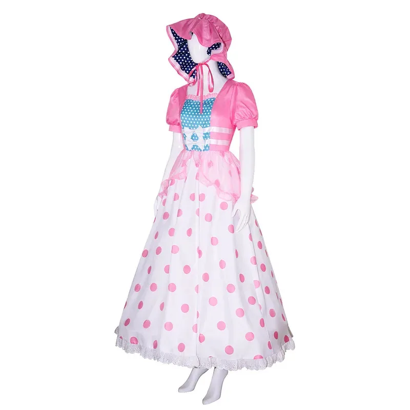 مجموعة أزياء Bo Peep Shepherdess للبالغين مع فستان وقبعة للنساء أزياء الهالوين Skm1