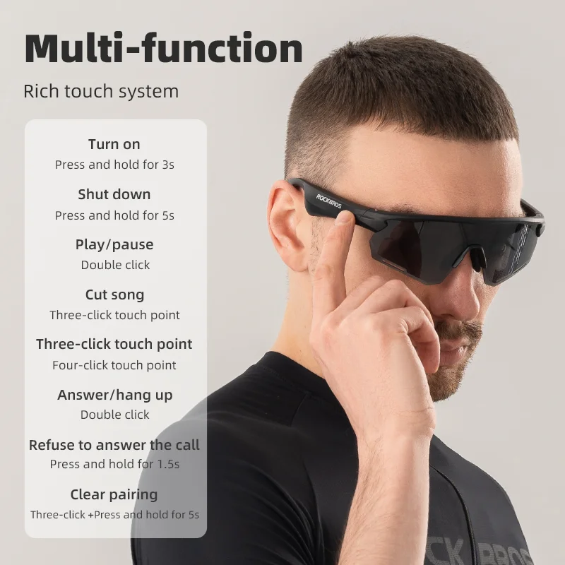 ROCKBROS Polarized Photochromic Cycling Glasses Wireless Bluetooth Sunglasses MP3 Outdoor Sports UV400 Goggles Cycling Eyewear