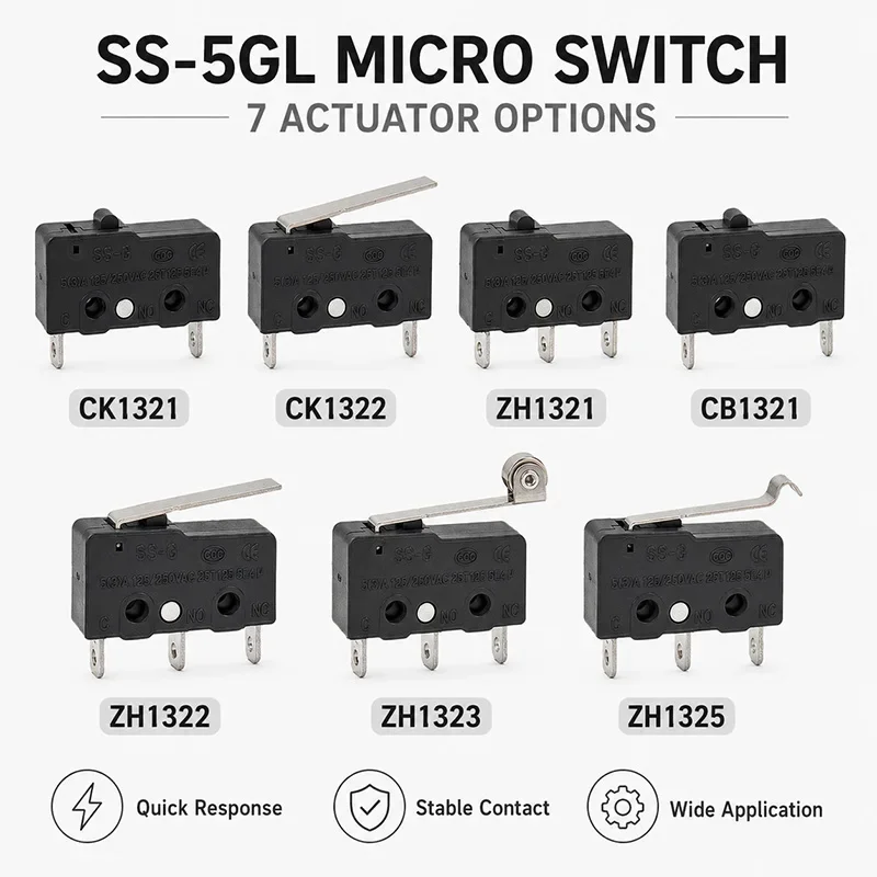 SS-5GL Subminiature Micro Switch 2 3 Pin NO NC SPDT Push Button Straight Lever Roller Arm Snap Action Limit Sensor 5 10 20 50PCS