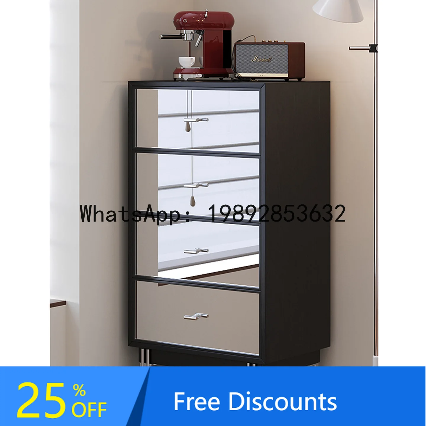 YFY Mirror Sideboard  Floor-Standing  Steel Multi-Layer Drawer Chest Living Room Storage Organizer Multi-Functional Cabinet