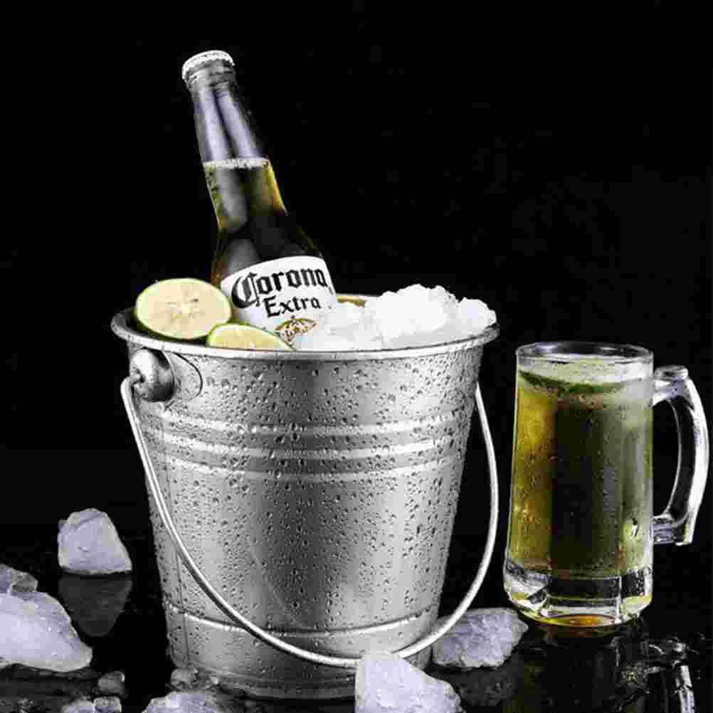 1Pc 15L Stainless Steel Ice Bucket Portable Ice Chiller Cooler with Handle Ice Cube Container for Beer Without (Silver)