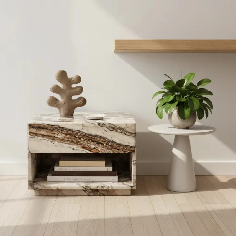 

Marble living room blue grain natural marble bedside table, suitable for modern bedroom home villa decoration