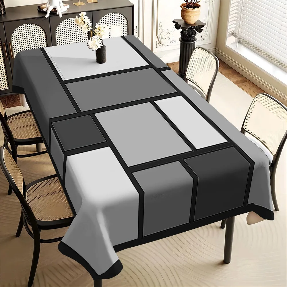 VIKAMA Geometric Patchwork Gray Black Tablecloth Minimalist Industrial Style for Modern Dining Room Decor