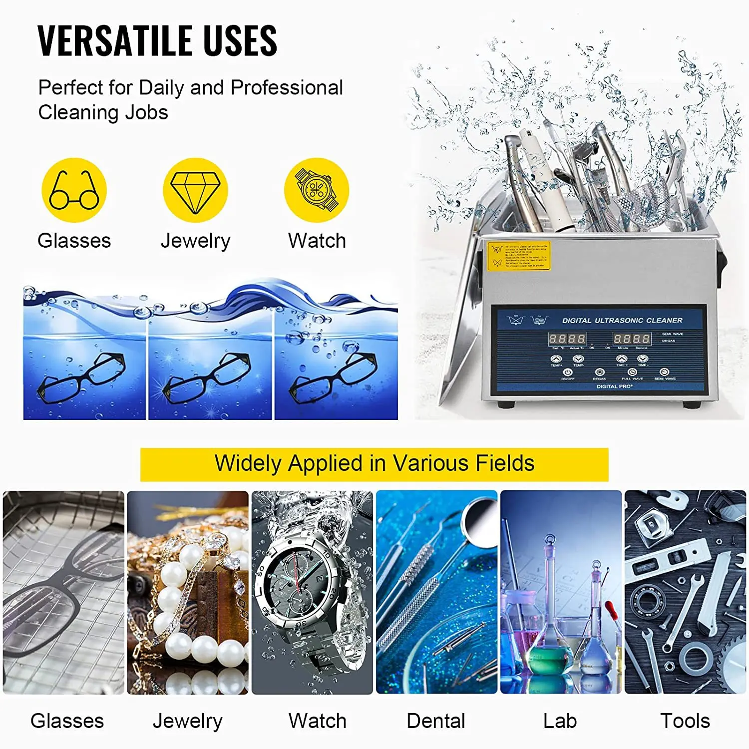 6L Professional Ultrasonic Cleaner Jewelry/Glasses/Tools Digital Timer Ultrasonic Glasses Cleaner Home Jewelry Cleaning Solution