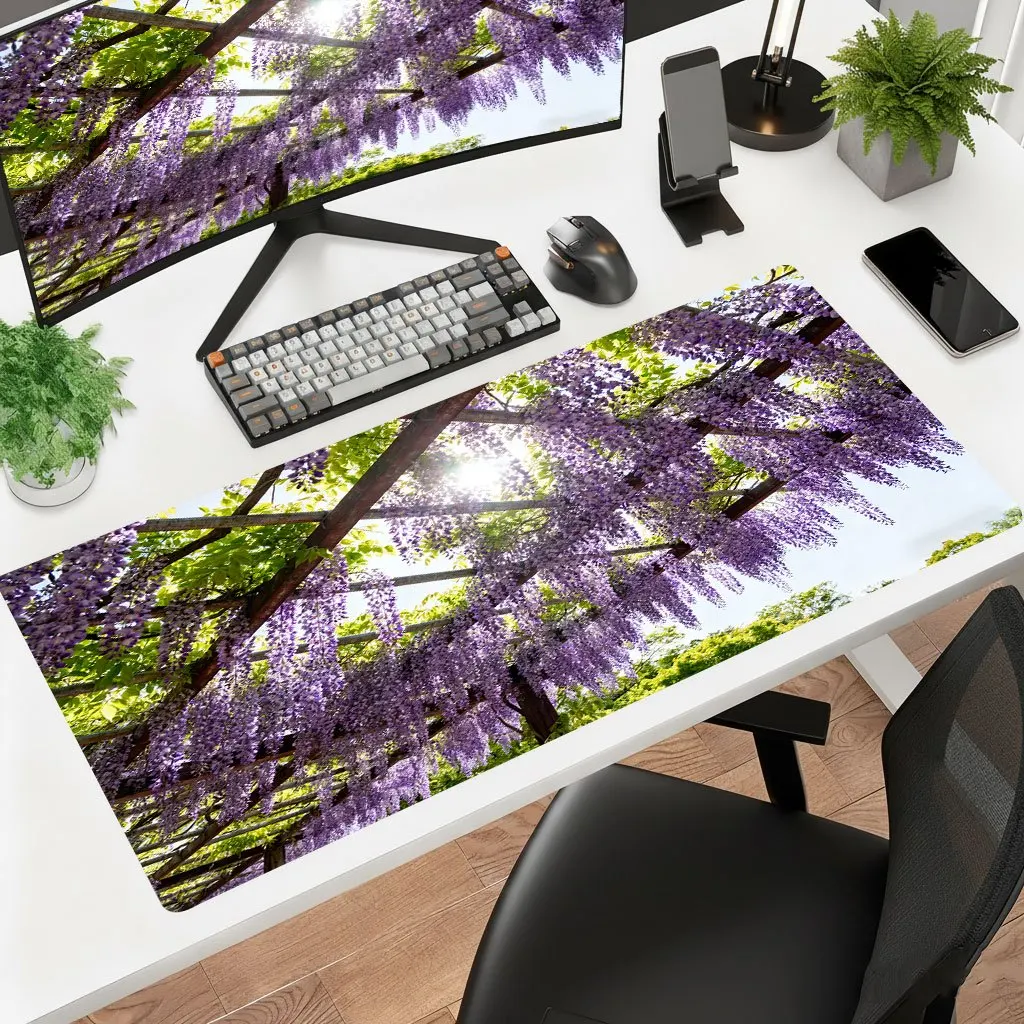 Brand Iron Art Mouse Pad Purple Hanging Flower Design Ultra-HD Printing Desk Mat Office Laptop Gaming Thick Non-Slip Rubber Back