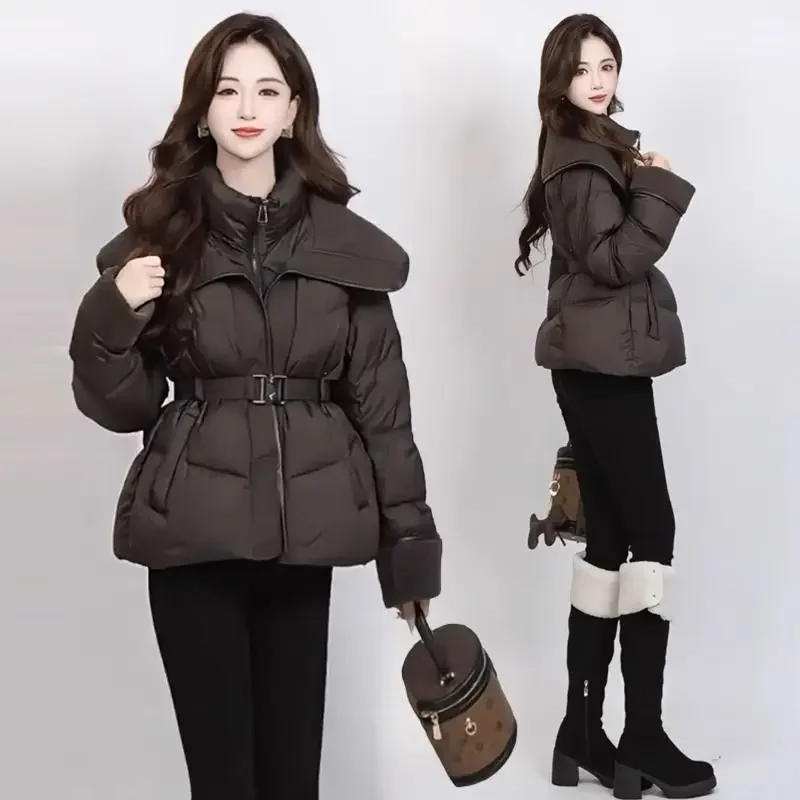 Coat Big Collar and Waist Down Jacket for Women, Korean Version, Autumn and Winter New Style, Stylish, Two Thick and Warm