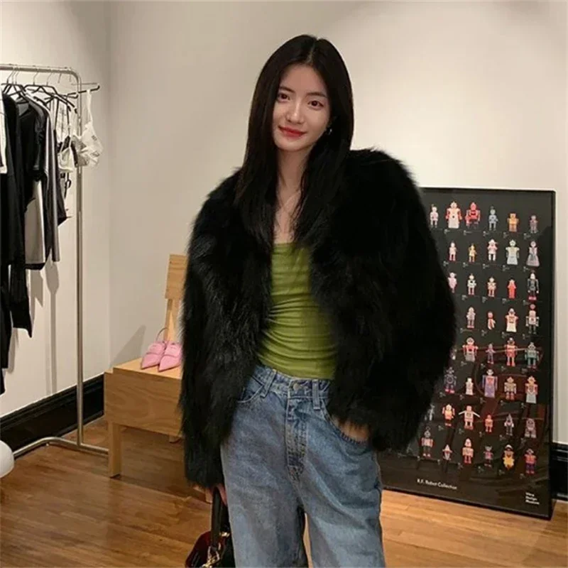 Autumn Fashion Faux Fox Fur Coat Women Korea Fashion Warm Feather Coats Loose Short Outercoat Lady Party Elegant Outfits