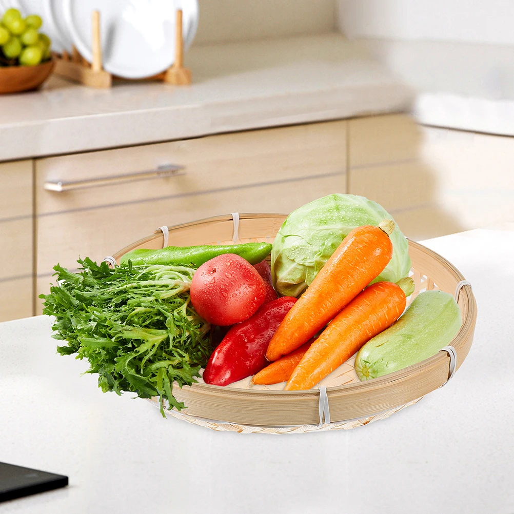 

Bamboo Woven Basket Large Capacity Storage Tray Bread Fruit Serving Organizer Kitchen Room Bamboo Woven Basket